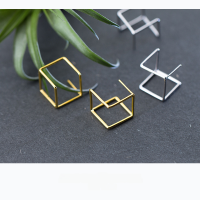 wholesale S925 Sterling Silver Earrings for Women, Japanese and Korean Style Fashion, Minimalist Geometric Hollow-Out Studs, Three-Dimensional Accessories E6847-S925 silver earrings silver 925 silver