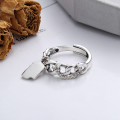 wholesale S925 Sterling Silver Korean-style chain link English small square plaque open-adjustable ring unisex-0-2