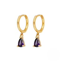 wholesale S925 Sterling Silver Geometric Waterdrop Crystal Ear Climber Earrings, Minimalist Style-Gold-Purple