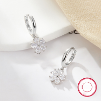 wholesale Metal S925 Silver-White Zircon Five-Petal Flower Ear Clasp Festival Gift-White 925 silver