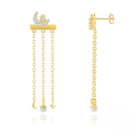 wholesale S925 Sterling Silver Opal Earrings With Chain Tassel, Star Earrings In Korean Style Minimalist Design-Single gold #4&gt;925 silver