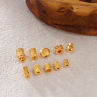 wholesale Metal: S925 ancient silver gold-plated Engraved with Dzambhala and Five Scripture Beads DIY bracelet string accessory for good luck-Small hollow barrel beads