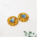 wholesale S925 gold-plated silver, natural aquamarine hand plaque with double-ear floral accents, crystal high-end DIY handmade semi-finished product-0-3