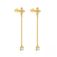 wholesale S925 Sterling Silver Super Sparkling Zircon Water Drop Tassel Earrings, Korean Style Fresh And Elegant With Pearl Butterfly Heart-Gold#4 925 silver