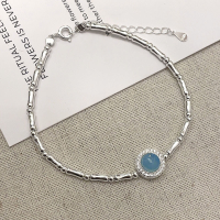 wholesale S925 Sterling Silver Aquamarine Bamboo Bracelet for Women, Fashionable and Elegant, Unique Design, Advanced Ethereal Sparkling Crystal Beaded Bracelet-Aquamarine Bamboo Bracelet 925 Silver 925 Silver