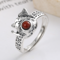 wholesale S925 Sterling Silver 3D Lucky Cat Coin Inlaid with Red Agate Ring Retro Chinese Style Index Finger Ring-0-2