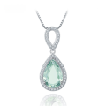 wholesale S925 Sterling Silver Natural Green Amethyst Pendant Necklace, Fashionably Luxurious and High-End with Inlaid Natural Gemstone Pendant-0-0