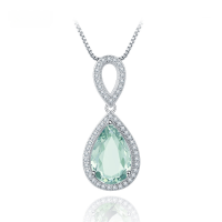 wholesale S925 Sterling Silver Natural Green Amethyst Pendant Necklace, Fashionably Luxurious and High-End with Inlaid Natural Gemstone Pendant-Natural green amethyst necklace pendant