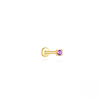 wholesale S925 Sterling Silver Light Luxury Natural Amethyst Flat Head Threaded Ear Cartilage Stud, Korean Style Hot Selling Elegant Advanced Earrings-Single gold #1