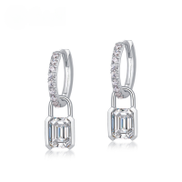 wholesale S925 Sterling Silver Plated European and American New Style Minimalist Moissanite Ear Clips Fashionable Trending Diamond Inlaid Earrings for Women with a High-End Feel-Moissanite (rectangular octagonal 5*7MM/1.9CT)  925 silver