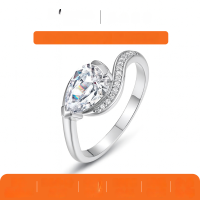 wholesale Gold-plated S925 Silver Water Drop Moissanite Women's Ring Light Luxury Gold Setting Internet Famous Explosive Model Ready-to-Ship Wholesale Exquisite-White gold 1.5 carats (with certificate)  8 US