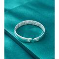 wholesale 999 Silver Leaf-Engraved Heart Sutra Ethnic Style Wide Opening Silver Bracelet for Women Chinese Style Bangle Wholesale-0-3