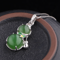 wholesale 925 Sterling Silver with Certified Green Jade Inlaid Gourd Necklace, New Chinese Style Jade Pendant, Green Jade Pendant for Women Wholesale-0-1
