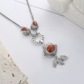 wholesale S925 Sterling Silver Chinese Classical Ethnic Style Goldfish Inlaid with Southern Red Agate Pendant Earrings-0-2
