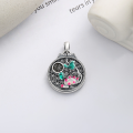 wholesale S990 Silver Retro Openwork Epoxy Resin Butterfly Lotus Chinese Traditional Craft Pendant with Fu Character Design-0-0