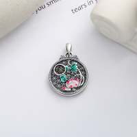 wholesale S990 Silver Retro Openwork Epoxy Resin Butterfly Lotus Chinese Traditional Craft Pendant with Fu Character Design-YP173M/single pendant approx. 6.8g pure silver
