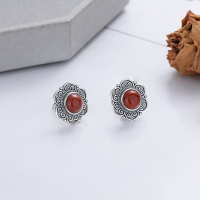 wholesale S925 Sterling Silver Vintage Creative Red Agate Flower-shaped Earrings Ethnic Style Unique Earrings for Women-412FR/approx. 2.6g 925 silver