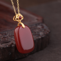 wholesale 925 silver gold-plated with certificate, new Chinese style zodiac red agate chalcedony pendant "Wushi Pai" gift-0-0