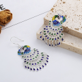 wholesale S925 Sterling Silver Enamel Peacock Luxury Tassel Earrings, Retro Ethnic Exaggerated Stage Accessories for Women-0-1