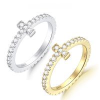 wholesale S925 Silver D-color Moissanite Eternity Ring, Pure Silver Row of Diamonds Moissanite Ring, Sterling Silver Ring with a High-end Feel-925 silver and gold moissanite  US size 10#