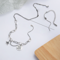wholesale S925 Sterling Silver Vintage Multi-Element Collarbone Chain with Interlocking Round Pendant, Hollow Heart, and Five-Pointed Star Accessory Necklace-0-1