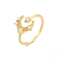 wholesale S925 Sterling Silver Light Luxury Ring With Micro-set Color Zircons, Double-layer Open-ended Design-Gold #12 Adjustable opening