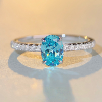 wholesale S925 Sterling Silver Women's Wholesale Aquamarine Ring Ins Style Zirconia High Carbon Diamond Ring Minimalist Style-Paraiba cotton batting-CBJZ514>6