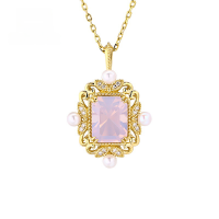 wholesale 18K Gold AU750 Pure Gold Natural Gemstone Necklace for Women, Japanese-style Light Luxury Lavender Crystal with Inlaid Diamonds Vintage Pendant-Natural Lavender Quartz Pendant 18K