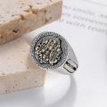 wholesale S925 silver retro antique "Daily Riches" yellow wealth deity Chinese-style bold men's open ring-0-1