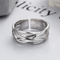 wholesale S925 Sterling Silver Irregular Multi-Layer Wrapped Line Open Ring Hip Hop Punk Ring for Women-0-2