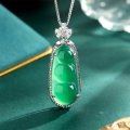 wholesale S925 Sterling Silver Vintage Green Chalcedony Bean Pendant Necklace, Mother's Day Gift for Mom-0-0