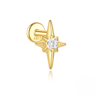 wholesale S925 Sterling Silver Marquise Geometric Ear Cartilage Stud With Zircon, Threaded Flat Top, And Fringe Tassel-Single gold #12