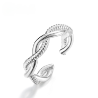 wholesale S925 Sterling Silver Stylish Line Wave Ring, Korean Trendy Design, Elegant and High-End, Wholesale Index Finger Rings-Thick silver platinum Adjustable opening