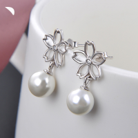 wholesale S925 Sterling Silver Minimalist Floral Diamond-Studded Pearl Earrings, Korean Export Style Elegant Shell Pearl Ear Drops for Women-Earrings-Not with Silver Earrings 925 Silver