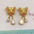 wholesale S925 Gold-Plated Sterling Silver Natural White Shell "Peace and Joy" Butterfly Drop Necklace Bracelet DIY Components-0-11