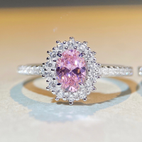 wholesale 925 Sterling Silver Pink Diamond Ring Women's Ins Style Simple and Versatile Live Streaming Hit Snowflake Ring High Carbon Diamond Ring Wholesale-Red Corundum-CBJZ242 9