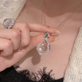wholesale 925 Sterling Silver New Chinese Style High Ice White Glass Type Slightly Included Gourd "Fu Lu" Pendant Necklace for Women with Vivid Green Top Bead-0-3