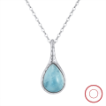 wholesale S925 Sterling Silver Natural Stone Turquoise Pendant Necklace for Women, Versatile High-End Minimalist Niche Jewelry-0-97