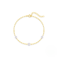 wholesale 925 Sterling Silver New Minimalist Pearl Paperclip Chain Bracelet, Trendy And Creative-Gold 925 silver