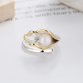 wholesale S925 Sterling Silver Leaf Design Inlaid with Large Pearl Open Ring Fashion French Luxury Style Index Finger Ring-0-1