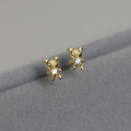 wholesale S925 silver cute bear stud earrings for women, small and delicate student diamond-encrusted animal earrings M04190-0-0