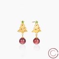 wholesale 【Ancient Method Gold】S925 Sterling Silver Christmas Tree Earrings for Women, French-style Silver Ear Hooks, Elegant and Unique Niche Ear Wholesale-0-0