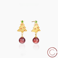 wholesale 【Ancient Method Gold】S925 Sterling Silver Christmas Tree Earrings for Women, French-style Silver Ear Hooks, Elegant and Unique Niche Ear Wholesale-004399-Gold 925 Silver