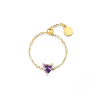 wholesale S925 Sterling Silver Unique Minimalist Design Adjustable Chain Ring With Heart Motif-Gold#3 Opening adjustable