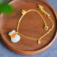 wholesale Gold-plated 925 Sterling Silver Jade-Inlaid Fortune Bag Bracelet with Hetian Jade Coin Purse, Vintage Style, Cute and Versatile Hand Accessory Gift-Jade Lucky Bag Bracelet 925 Silver