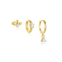 wholesale S925 Sterling Silver Zircon-studded Clover Love Earring Set, Cross-border Hot-selling Light Luxury Ins Ear Hoops-3-piece set - Gold#2 925 silver