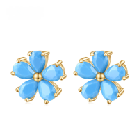 wholesale S925 silver delicate and petite flower gemstone earrings with synthetic turquoise and white sapphire studs-White corundum>925 silver