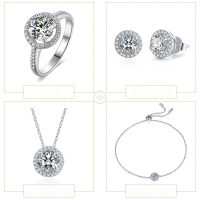 wholesale S925 sterling silver set of fashion earrings and necklace inlaid with D-color 1-carat moissanite jewelry cross-border-0.5ct Moissanite Bracelet 925 Silver