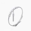 wholesale Sterling Silver Polished Heart Bracelet for Women, Solid Adjustable Push-Pull Heart-Shaped Bangle, Fashion Niche Wholesale-0-0