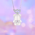 wholesale S925 Sterling Silver Sweetheart Bear Pendant Necklace for Women, Chalcedony Stone, Minimalist and Elegant Design, Collarbone Chain for Bulk Purchase-0-0
